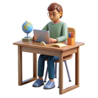 wonderful artistic Student Studying at Desk Front View Transparent Background high resolution png
