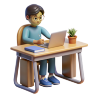beautiful classic Student Studying at Desk Front View Transparent Background authentic png