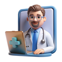vibrant creative Telehealth Virtual Consultation Doctor on Screen Cutout professional png