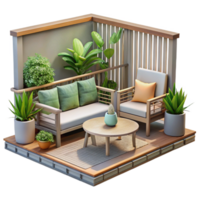 extraordinary classic Urban Balcony Garden with Seating Area Isolated on Transparent Background high quality png