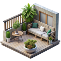 stunning rustic Urban Balcony Garden with Seating Area Isolated on Transparent Background high quality png