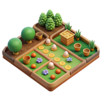beautiful vintage Vegetable Garden Plot Top View Transparent Background with Lush Green high resolution png