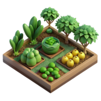 impressive artistic Vegetable Garden Plot Top View Transparent Background with Lush Green authentic png