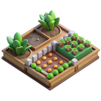 vibrant vintage Vegetable Garden Plot Top View Transparent Background with Lush Green original png