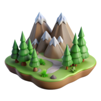 vibrant artistic Virtual Landscape with Mountains and Trees Isolated Element authentic png