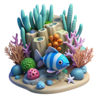 wonderful traditional Virtual Underwater Scene with Fish and Coral Isolated detailed png
