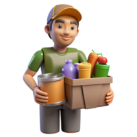 serene rustic Volunteer Giving Food Donation Isolated with Canned Goods premium png