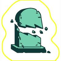 A cartoon of a broken tombstone with a green background video