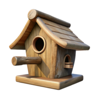 serene rustic Wooden Birdhouse on Branch Side Angle Transparent Background authentic png