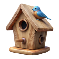 magnificent minimalist Wooden Birdhouse with Bird Side Angle Transparent Background high resolution png