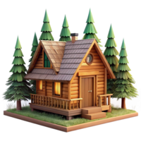 serene creative Wooden Cabin in Forest Front View Transparent Background high resolution png