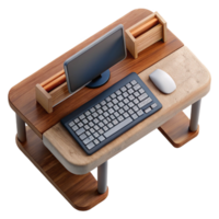 elegant artistic Wooden Desk with Keyboard Top View Cutout high resolution png