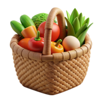 extraordinary minimalist Woven Basket Filled with Vegetables Front View Transparent Background with Natural Lighting exclusive png