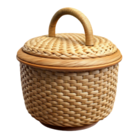 impressive minimalist Woven Raffia Basket with Lid Front View Transparent Background genuine png