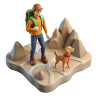 beautiful modern Person Hiking with Dog on Mountain Trail Isolated authentic png