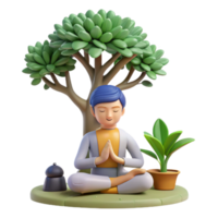 serene minimalist Person Meditating Under Tree Isolated Transparent Background Serene Pose high quality png