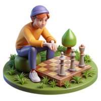 dramatic traditional Person Playing Chess in Park Isolated high resolution png