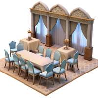magnificent modern Reception Hall with Tables and Chairs Transparent Background high quality png