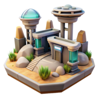 elegant modern Sci Fi Structures in Virtual Reality Landscape Cutout professional png