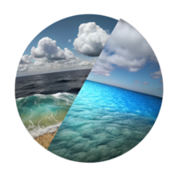 vibrant contemporary Split Screen Ocean and Sky Transparent Background high resolution png