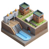 extraordinary creative Urban Drainage System Isometric View Isolated authentic png