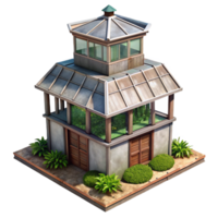 serene vintage Urban Farming Tower Isolated with Rooftop Greenhouse high resolution png