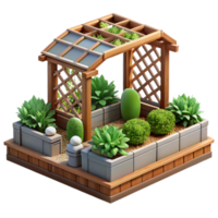 serene creative Urban Garden with Raised Beds and Trellis Isolated on Transparent Background png