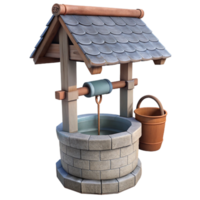 serene contemporary Water Well with Bucket Side View Isolated with Rustic Style png