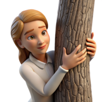 beautiful modern Woman Embracing Tree Trunk Isolated Textured Bark professional png