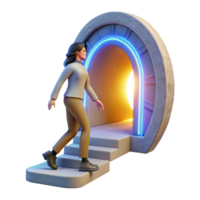 dramático clássico mulher pisar para dentro portal brilhante luz Cortar fora elemento original png