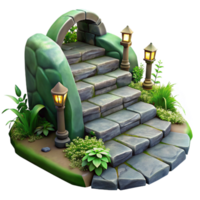 vibrant creative Secret Garden Pathway Stone Steps Transparent Background detailed png
