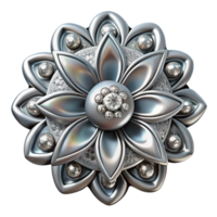 beautiful abstract Silver Brooch Floral Design Isolated with Sparkling Gems high resolution png