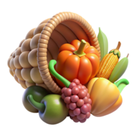 serene abstract Thanksgiving Cornucopia with Fruits and Vegetables Isolated high quality png
