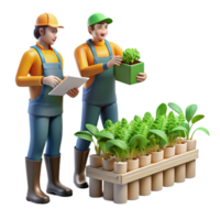 dramatic modern Vertical Farm Workers Inspecting Plants Isolated Transparent Background high resolution png