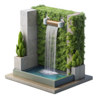 serene modern Vertical Garden with Water Feature Isolated Cascading Water high resolution png