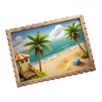 magnificent abstract Vintage Postcard with Beach Scene Isolated authentic png