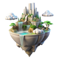 extraordinary creative A Floating Island City with Cascading Wate high quality png