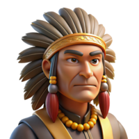 vibrant rustic Portrait of a Stoic Native American Chief high resolution png