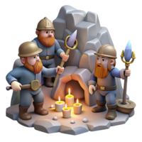 vibrant modern A Group of Dwarves Mining for Gems in a Cav exclusive png