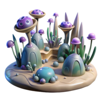 impressive vintage Alien Landscape with Strange Plants Transparent Background high resolution png