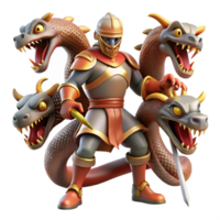impressive modern A Courageous Knight Battling a Three Head exclusive png