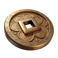 beautiful minimalist Ancient Chinese Coin Bronze Finish Front Angle genuine png