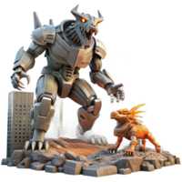 serene artistic A Giant Robot Battling a Colossal Alien C detailed png