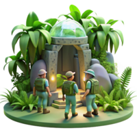 serene contemporary A Group of Explorers Discovering a Hidden exclusive png