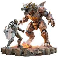 extraordinary vintage A Giant Robot Battling a Monstrous Alien genuine png