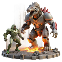 serene minimalist A Giant Robot Battling a Monstrous Alien original png