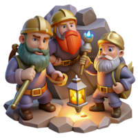 stunning vintage Dwarves Mining for Gems in Cave genuine png
