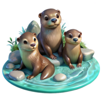 impressive rustic A Family of Playful Otters Frolicking In png