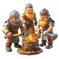 impressive minimalist A Group of Dwarves Forging Weapons in A authentic png