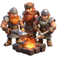 wonderful vintage A Group of Dwarves Forging Weapons in A original png